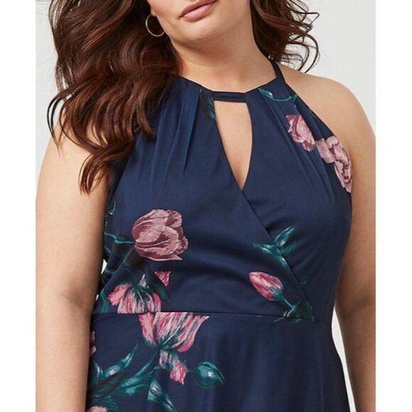 Women Le Chateau Floral Print Sheer Halter Neck Gown Size 1X - Picture 2 of 7